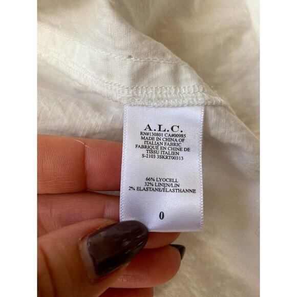 𝅺ALC Bnwot White "Cecilla" Cargo Skirt Linen Blend Sz 0 Front Slit Drawstring - Picture 4 of 5